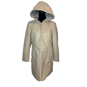 Vince Camuto Coat‎ Womens Size XL Beige Hooded Full Zip Long Lined Pockets